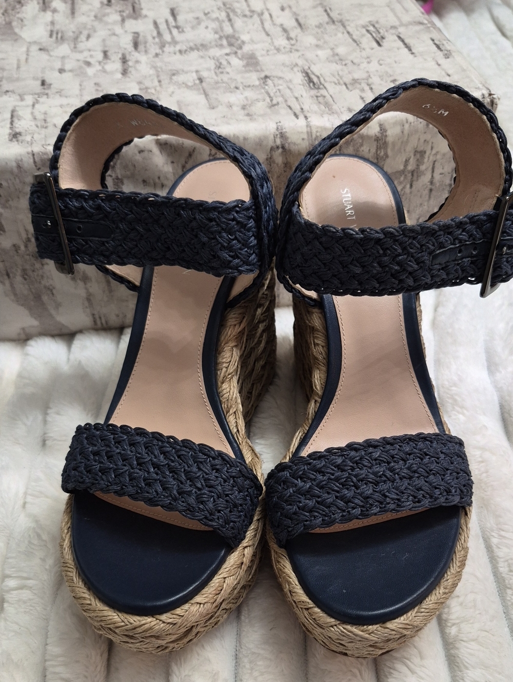 Stuart Weitzman Alexis Nice Blue Crochet Wedge Espadrille Women's Sz 6.5 $455 - Picture 3 of 13